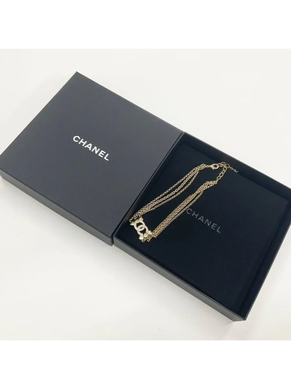 Chanel Necklace Choker Coco Mark Rhinestone Heart